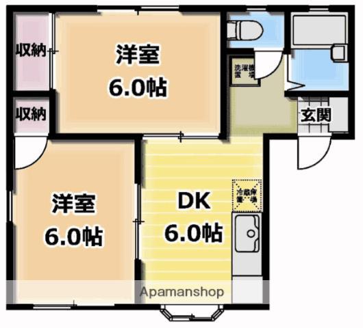 クローバーハイツB(2DK/1階)の間取り写真