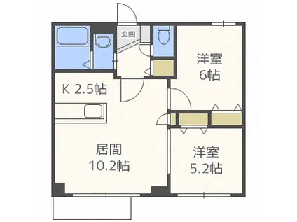 ハピネスN23(2LDK/3階)の間取り写真