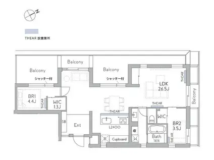 THE GRANDUO FUTAKOTAMAGAWA(2LDK/5階)の間取り写真