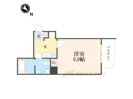 クレストコート二条城北(1K/2階)の間取り写真