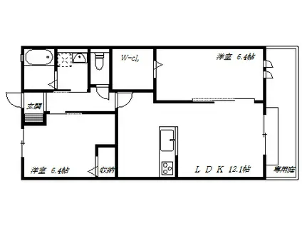 リトリート(2LDK/1階)の間取り写真