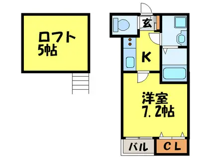カストル(1K/2階)の間取り写真
