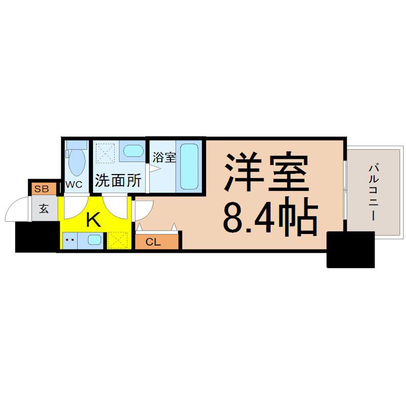 S-RESIDENCE山王(1K/9階)の間取り写真