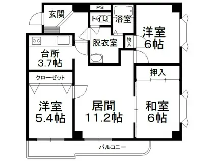 大通南2マンション(3LDK/7階)の間取り写真