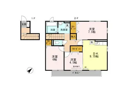 トワ・ヴェールA棟(3DK/2階)の間取り写真