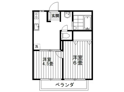 ハイツリベラルB(2DK/1階)の間取り写真