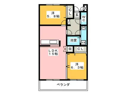 プレズィールMORI(2LDK/4階)の間取り写真