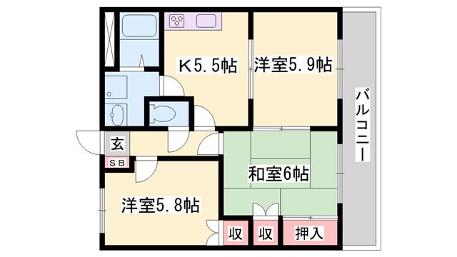 リブヒルズ(3K/2階)の間取り写真