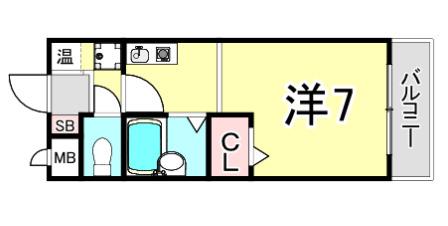 クレアコート産所町(ワンルーム/1階)の間取り写真