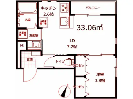 根岸西町フラット(1LDK/1階)の間取り写真