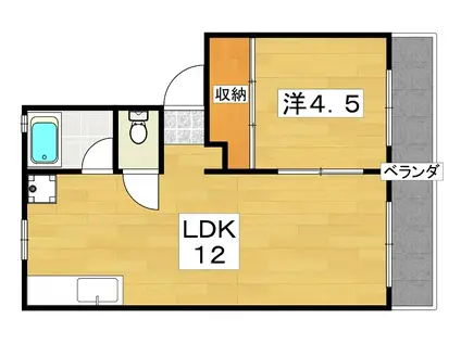 チェリーハイツ香里(1LDK/2階)の間取り写真