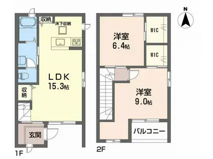 伊予鉄道郡中線 土橋駅(愛媛) 徒歩10分 2階建 築24年(2LDK/1階)の間取り写真