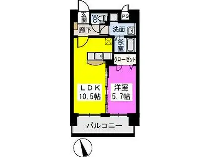 ウィルマーレ(1LDK/6階)の間取り写真