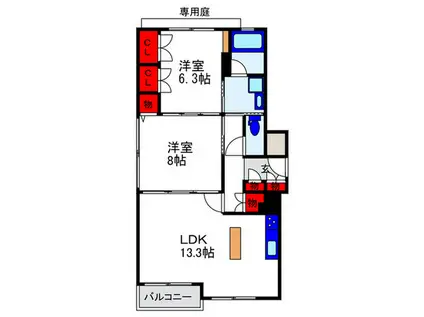 メゾンヴェール北桜塚東棟(2LDK/1階)の間取り写真