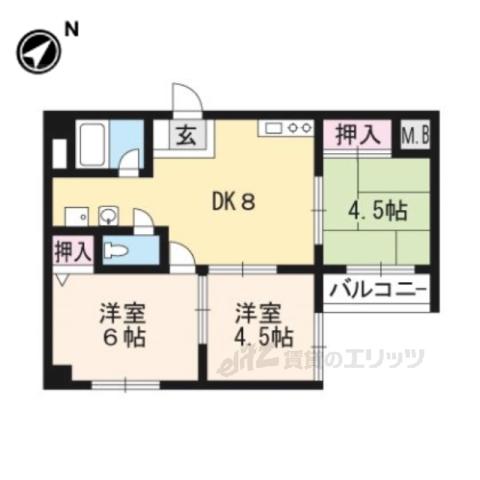 ヴィエント北花山(3DK/2階)の間取り写真