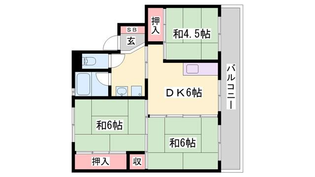 ビレッジハウスつるみ(3DK/5階)の間取り写真