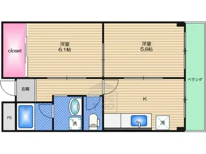 ハイムタイヨー2(2K/3階)の間取り写真