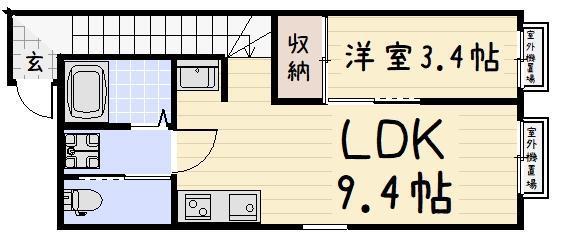 ロデスマン三萩野(1LDK/2階)の間取り写真