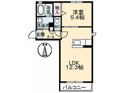 フローラルコート(1LDK/1階)の間取り写真