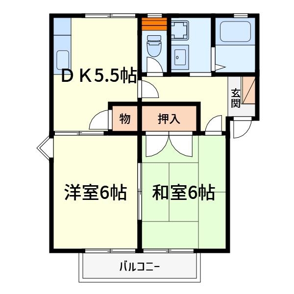 ヴィラ西真上B棟(2DK/2階)の間取り写真