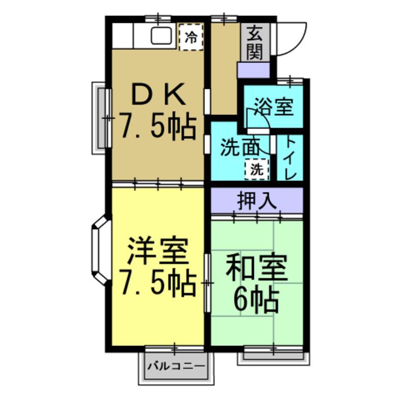 コーポα(2DK/1階)の間取り写真