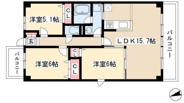THE ウエスト OAK(3LDK/3階)の間取り写真