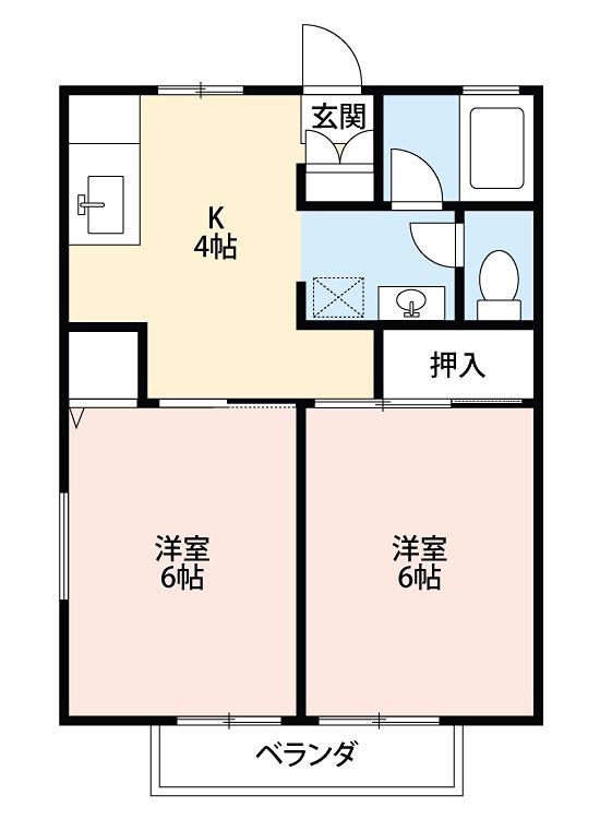 レークヒル(2K/1階)の間取り写真