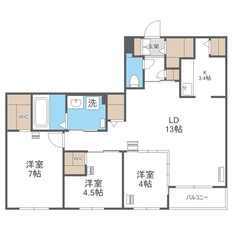 エフュート福住(3LDK/2階)の間取り写真