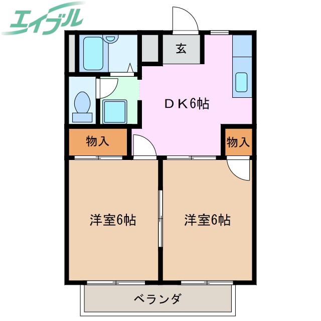 ボナールハウスB(2DK/2階)の間取り写真
