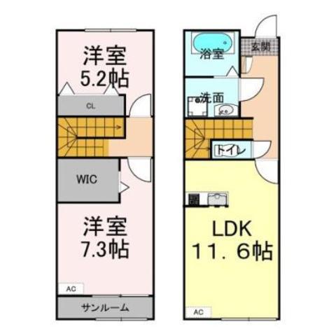 ヘスティア(2LDK/2階)の間取り写真