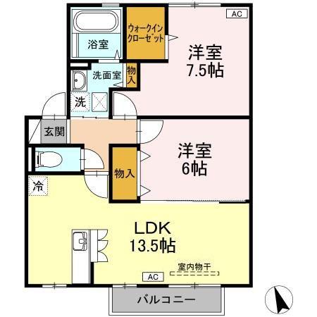 ルポルトボヌール(2LDK/2階)の間取り写真