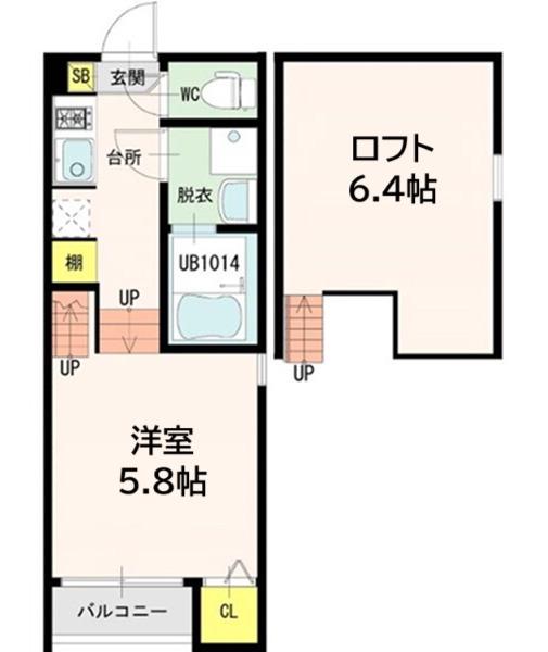 ラ・ルーチェ北仙台(1K/2階)の間取り写真