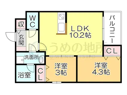 GLANZ 六ツ門(2LDK/2階)の間取り写真
