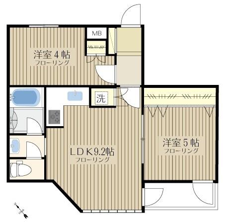コルティーレ(2LDK/2階)の間取り写真