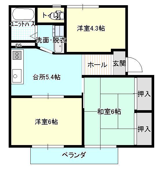 コーポ藤井A棟(3DK/2階)の間取り写真