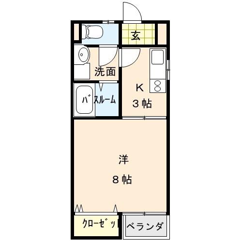 フェリーチェ(1K/1階)の間取り写真