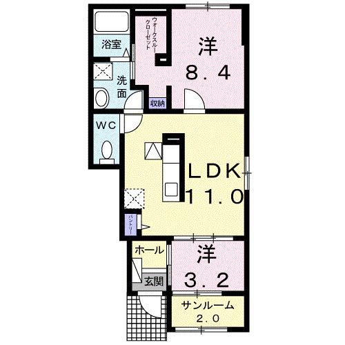 HOUSE EUREKA(2LDK/1階)の間取り写真