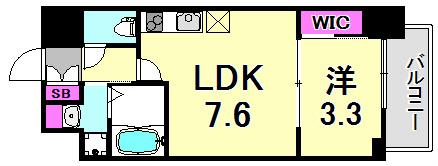セレニテ神戸元町(1DK/8階)の間取り写真