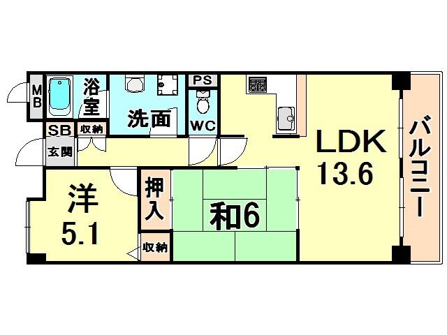 ケーフィル塚口(2LDK/4階)の間取り写真