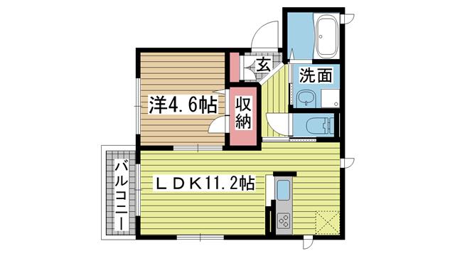 ヒルズ中山手(1LDK/3階)の間取り写真