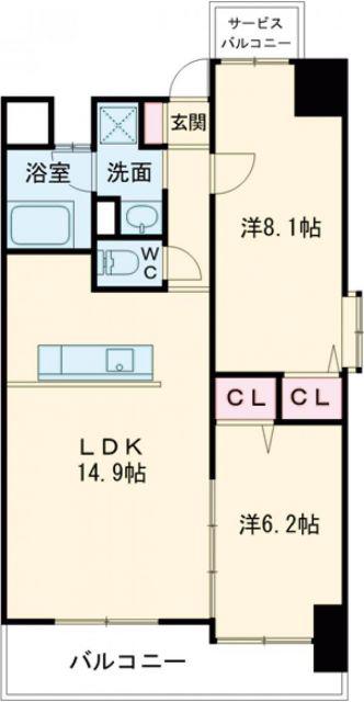 グランドツイン黒崎(2LDK/5階)の間取り写真