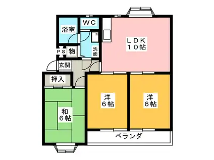 徳川台ロイヤルマンション(3LDK/2階)の間取り写真
