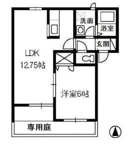 ソレールB棟(1LDK/1階)の間取り写真