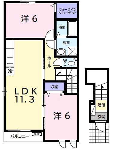 エアリーズ シエロB(2LDK/2階)の間取り写真