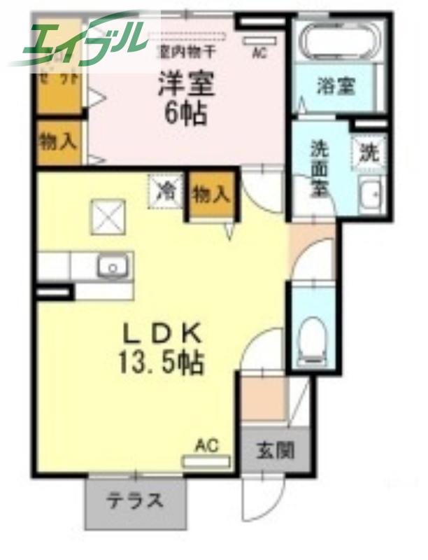 HAPPINESSくにしろ B棟(1LDK/1階)の間取り写真