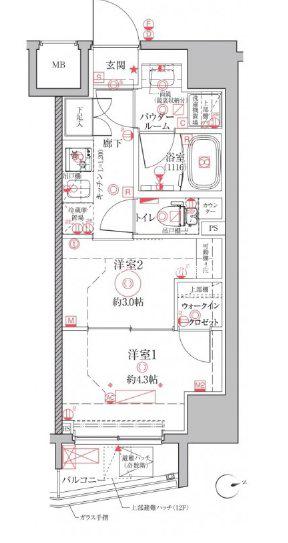 クレイシアIDZ上野(2K/2階)の間取り写真