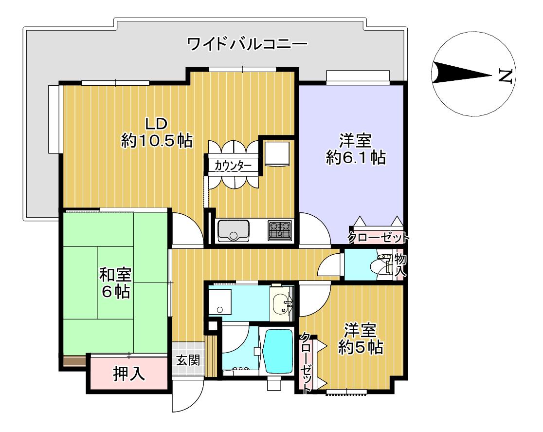グリーンベル石巻B(3LDK/2階)の間取り写真