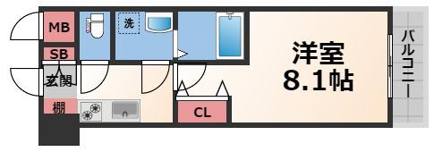 S-RESIDENCE緑橋SERIO(1K/8階)の間取り写真