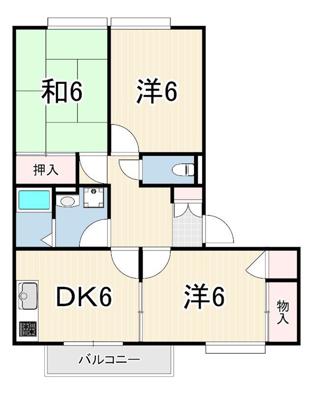 メナジュ夢 M棟(3DK/2階)の間取り写真