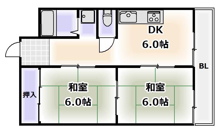 上垣第三ビル(2DK/8階)の間取り写真